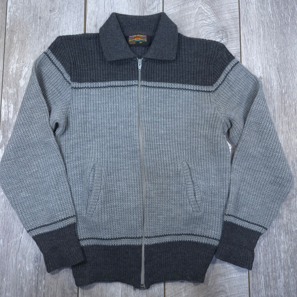 Sunsetter Full Zip Cardigan Mens Medium Grey Colorblock Knit Sweater Canada